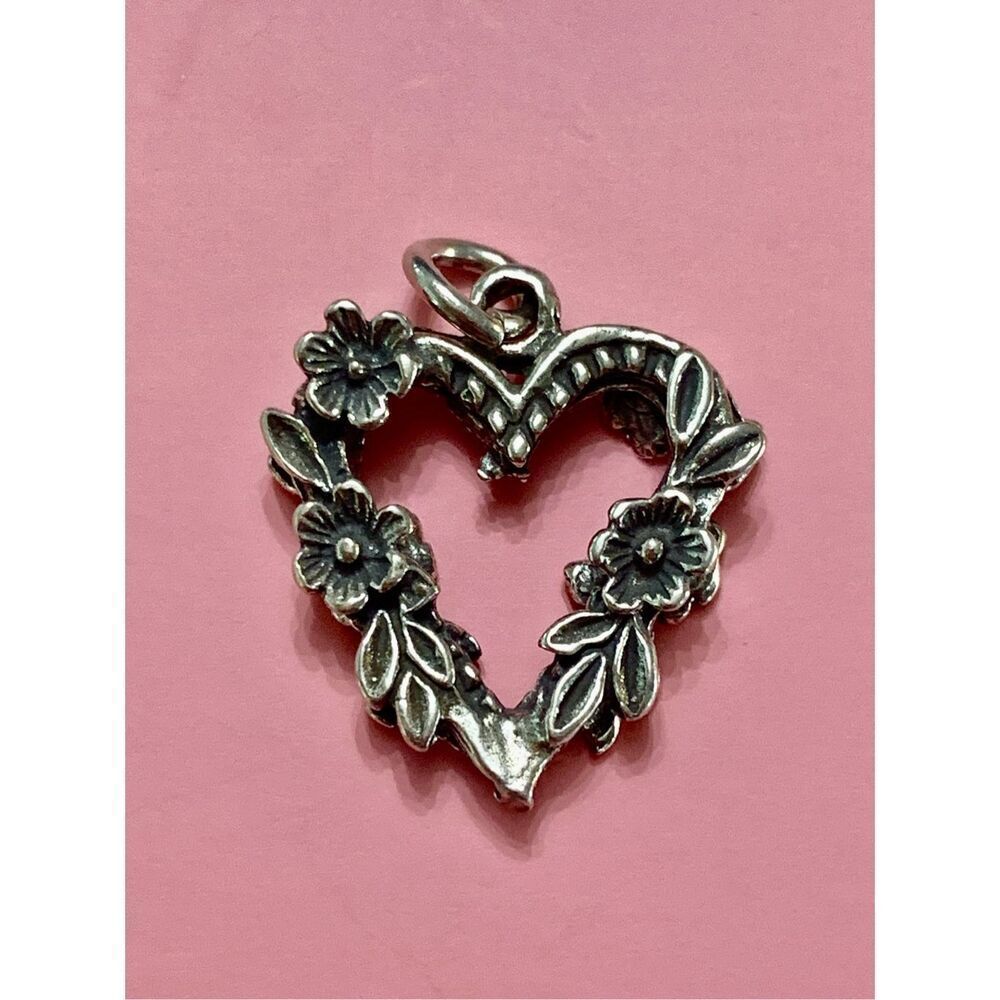 Floral Garland Heart Sterling Silver Jewelry Charm  #valentine #heart